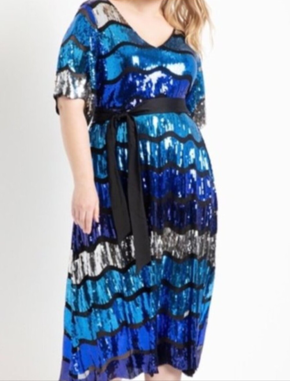 Eloquii Blue & Silver All Over Sequin Midi Dress sz 18 NWT